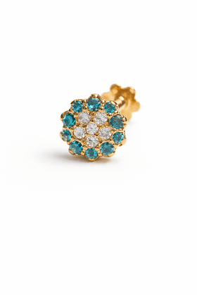 Turquoise & Diamond-Look Cluster Pin | Premium Screw-Back Earstud