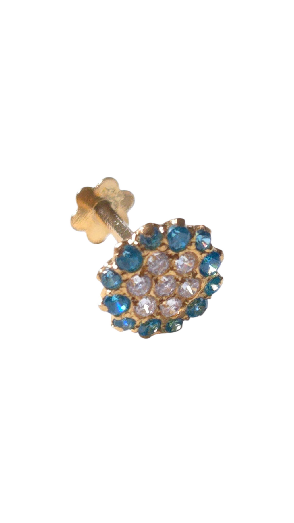 Turquoise & Diamond-Look Cluster Pin | Premium Screw-Back Earstud