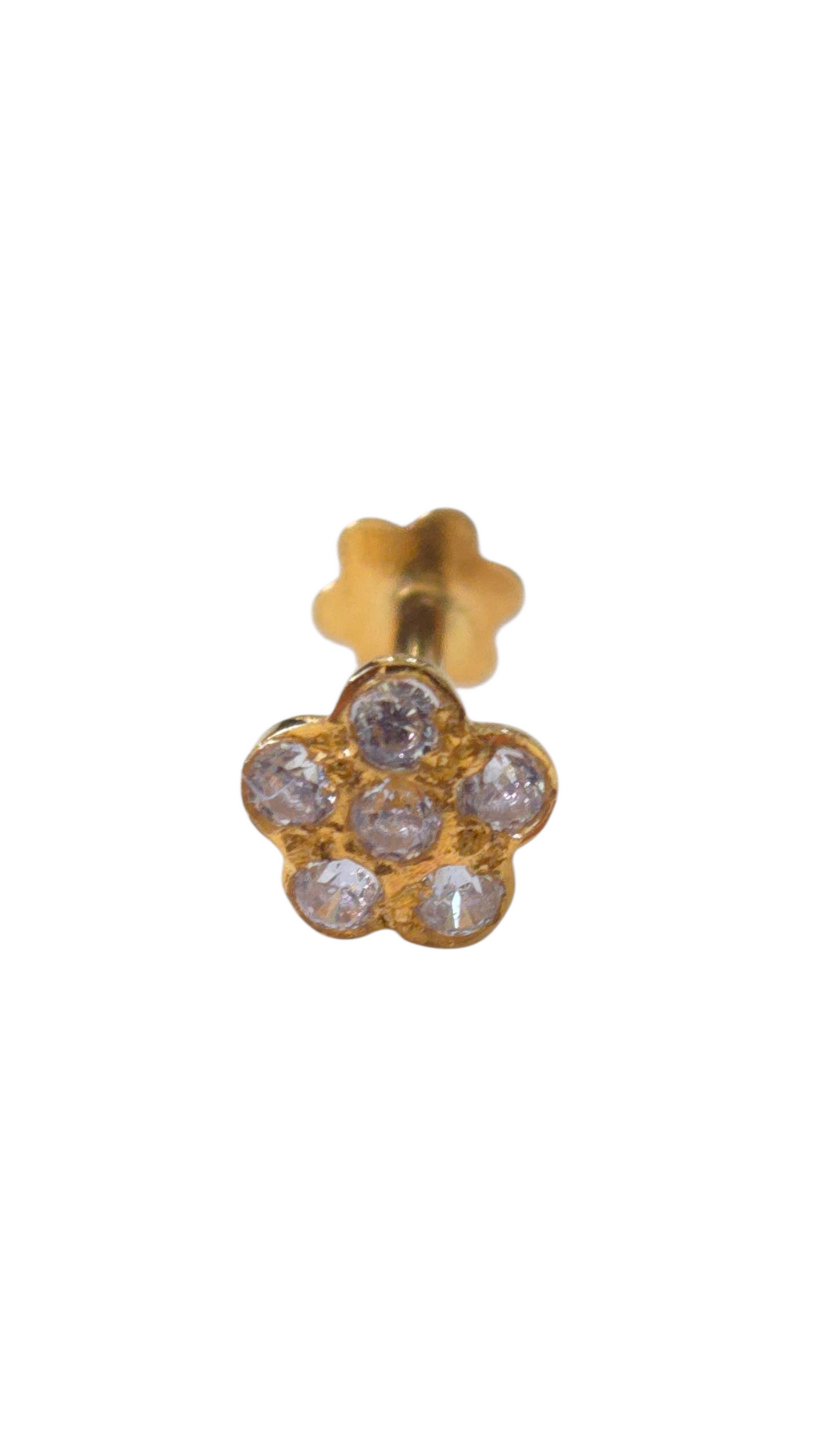 Floral Cluster Nose Pin | Clear Stone Screw-Back Stud