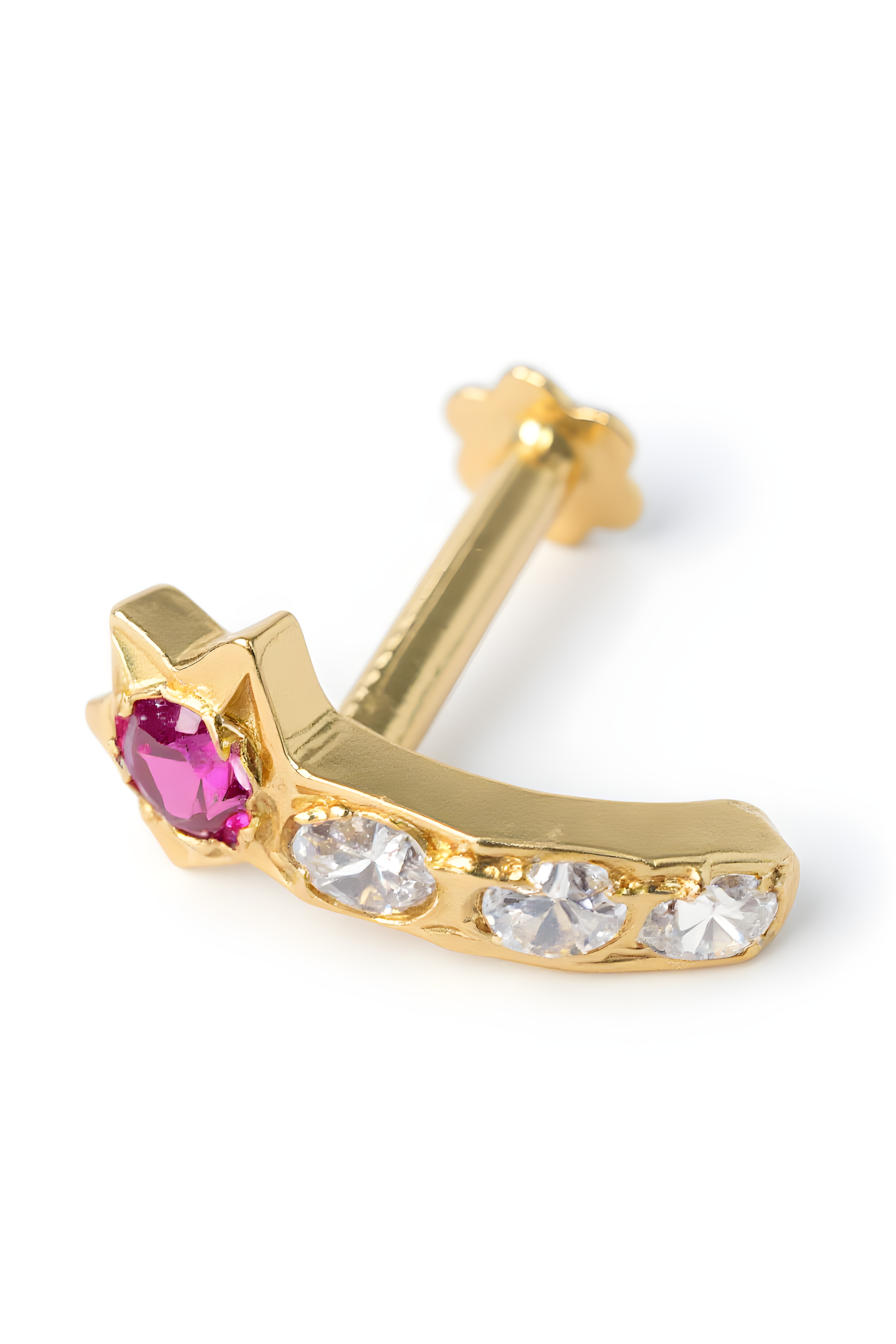 Star Arc Pin Piercing with Ruby & Crystals