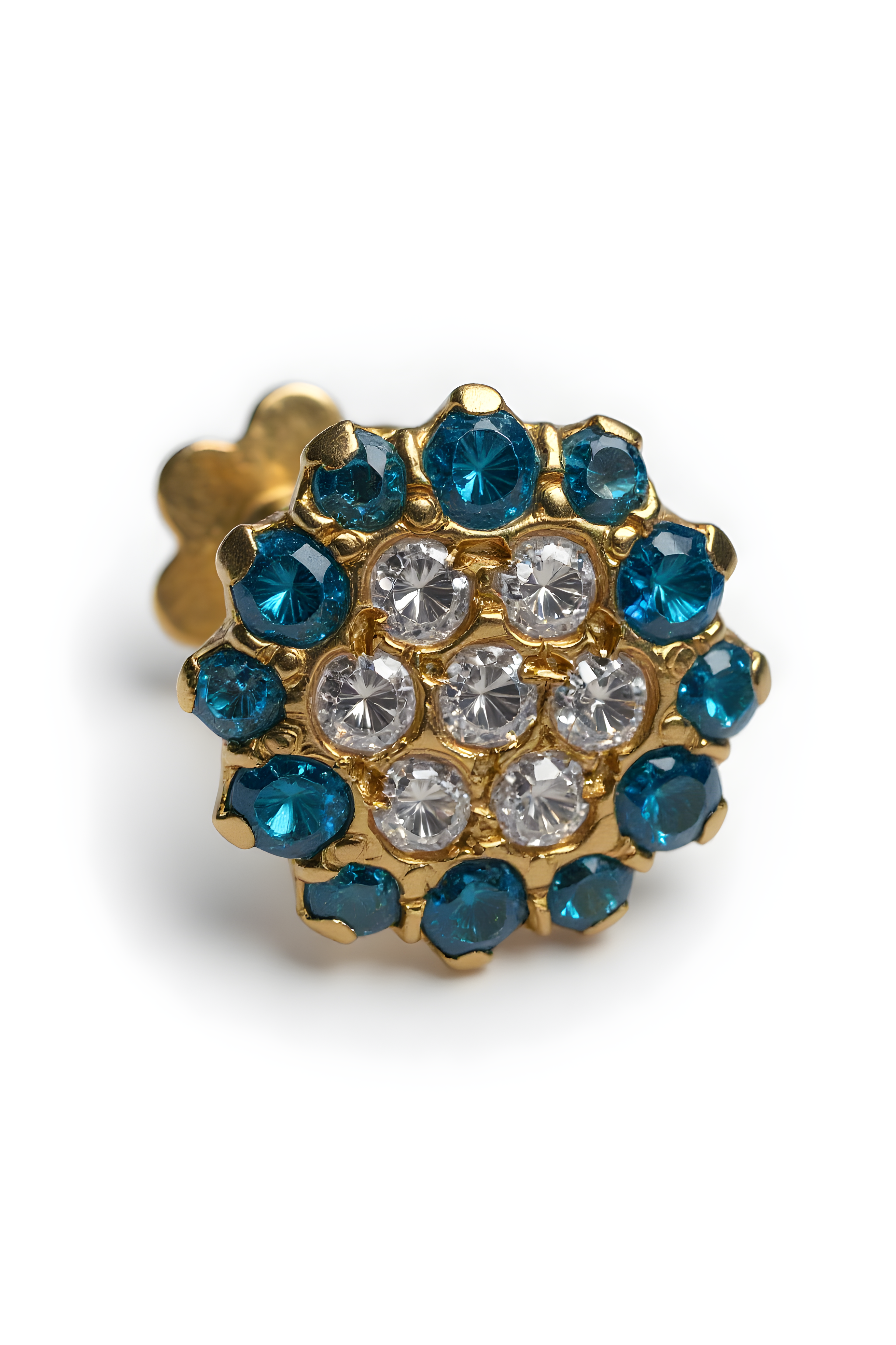 Turquoise & Diamond-Look Cluster Pin | Premium Screw-Back Earstud