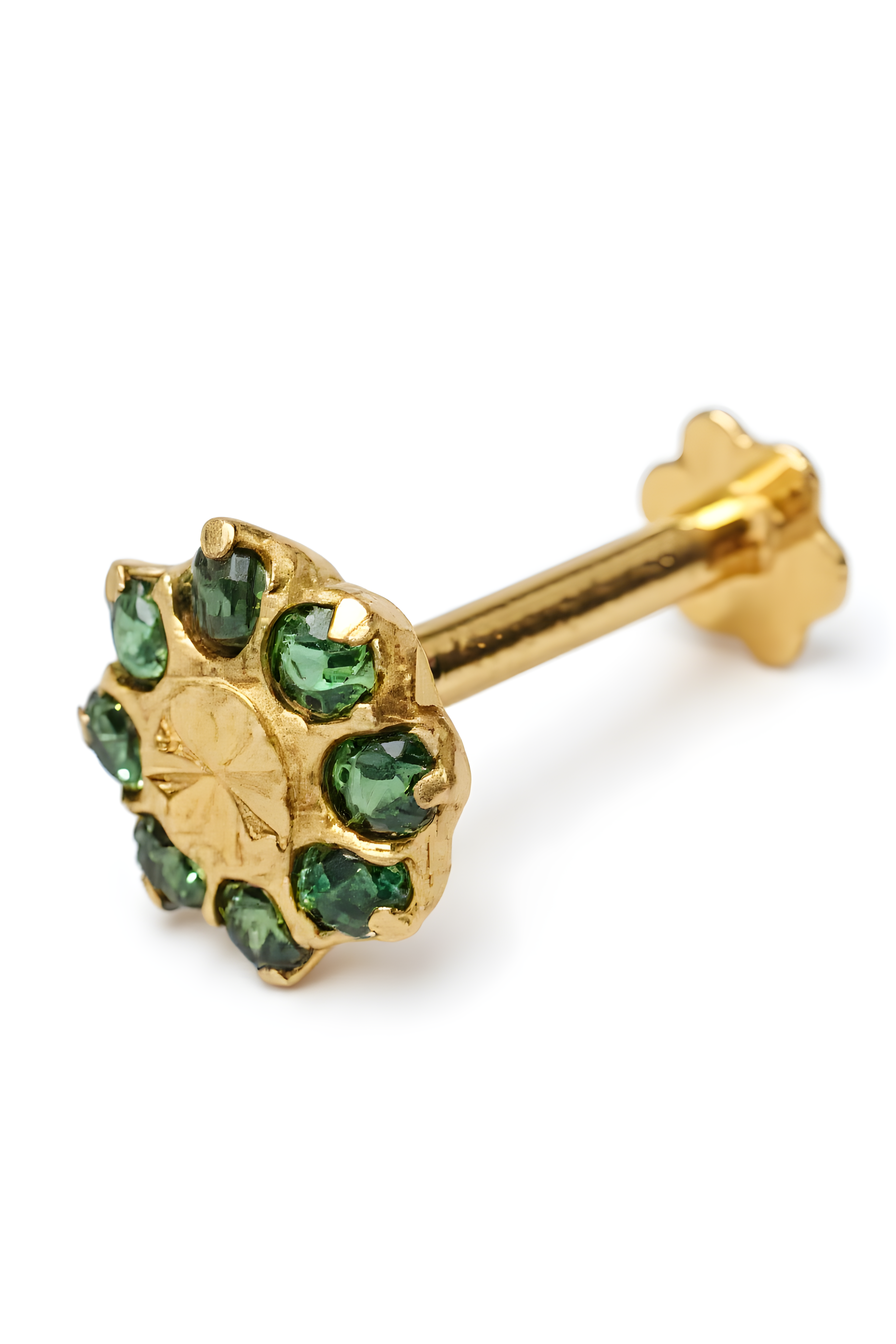 Emerald Bloom Pin – 18ct Gold Floral Piercing