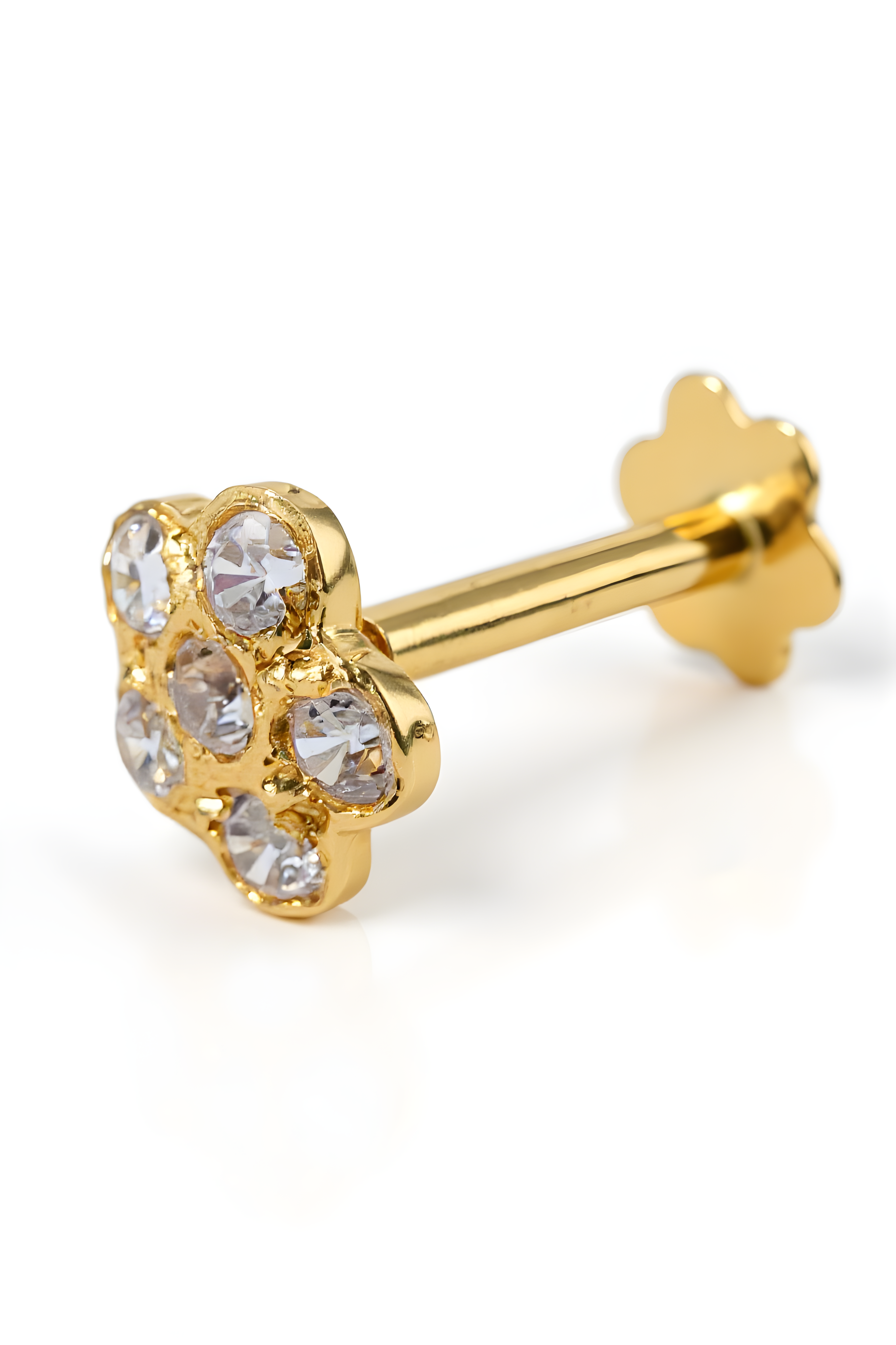 Floral Cluster Nose Pin | Clear Stone Screw-Back Stud